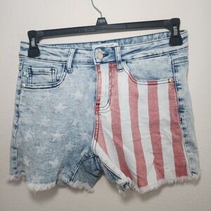 Judy Blue Los Angeles Women's Denim Shorts M Stars Stripes Distressed Frayed